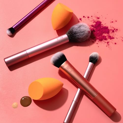 Real Techniques, Everyday Essentials, Set de Brochas de Maquillaje con Esponjas Multifuncionales, Kit de Accesorios Esenciales, Juego de Brochas para Maquillar Ojos, Mejillas y Rostro, 6 piezas