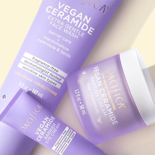 Pacifica Crema facial para reparación de barreras de cerámica vegana, crema hidratante diaria, crema hidratante, aprobada por la asociación ecezma, segura para pieles sensibles, sin fragancia, 100% vegana + libre de crueldad