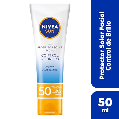NIVEA SUN Protector Solar Facial Control De Brillo (50 ml), con Efecto Matificante de Larga Duración, Bloqueador solar FPS 50+, no Grasoso para Todo Tipo de Piel