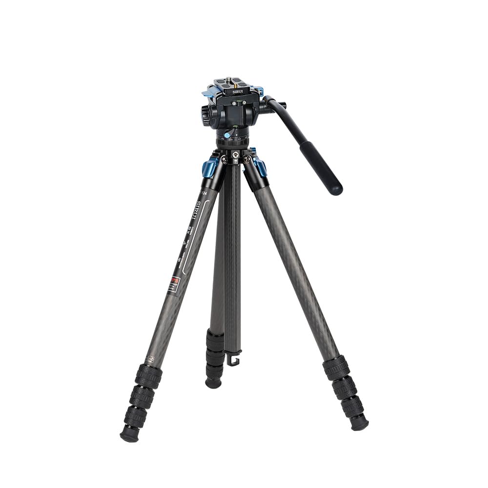 Trípode Sirui Fibra de Carbono con Cabezal de Video Fluido y Columna Central Triangular Impermeable de Viaje