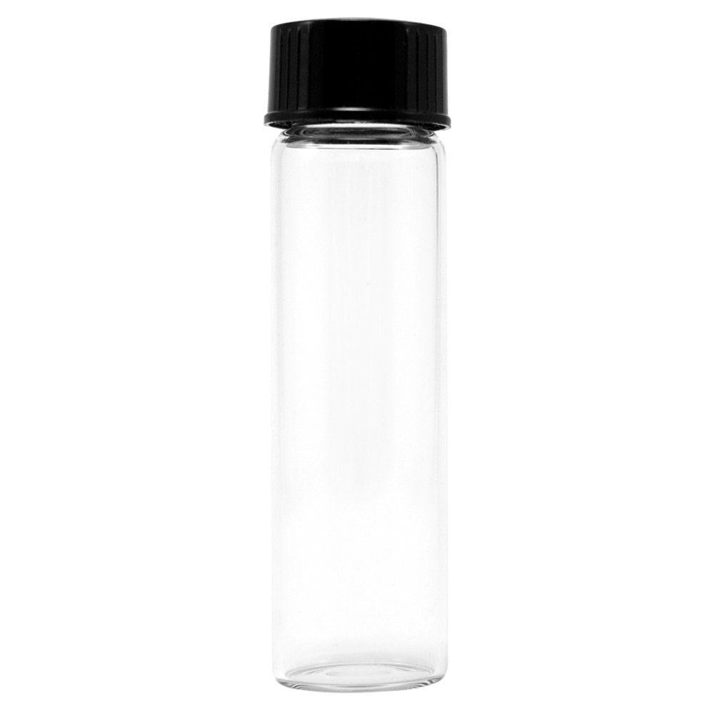 Caja de 144 viales de vidrio premium – 2 tambores (2/8 oz) transparente con tapas de tornillo