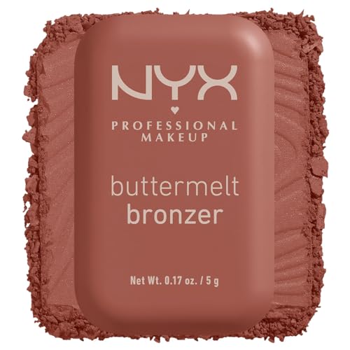 NYX Professional Makeup, Buttermelt Bronzer, Tono: Butta Off (café mocca). Bronceador cremoso en polvo infusionado con manteca de karité, mango y almendras, hasta 12hrs de uso, no se desvanece, resistente a transferencias. Fórmula vegana.