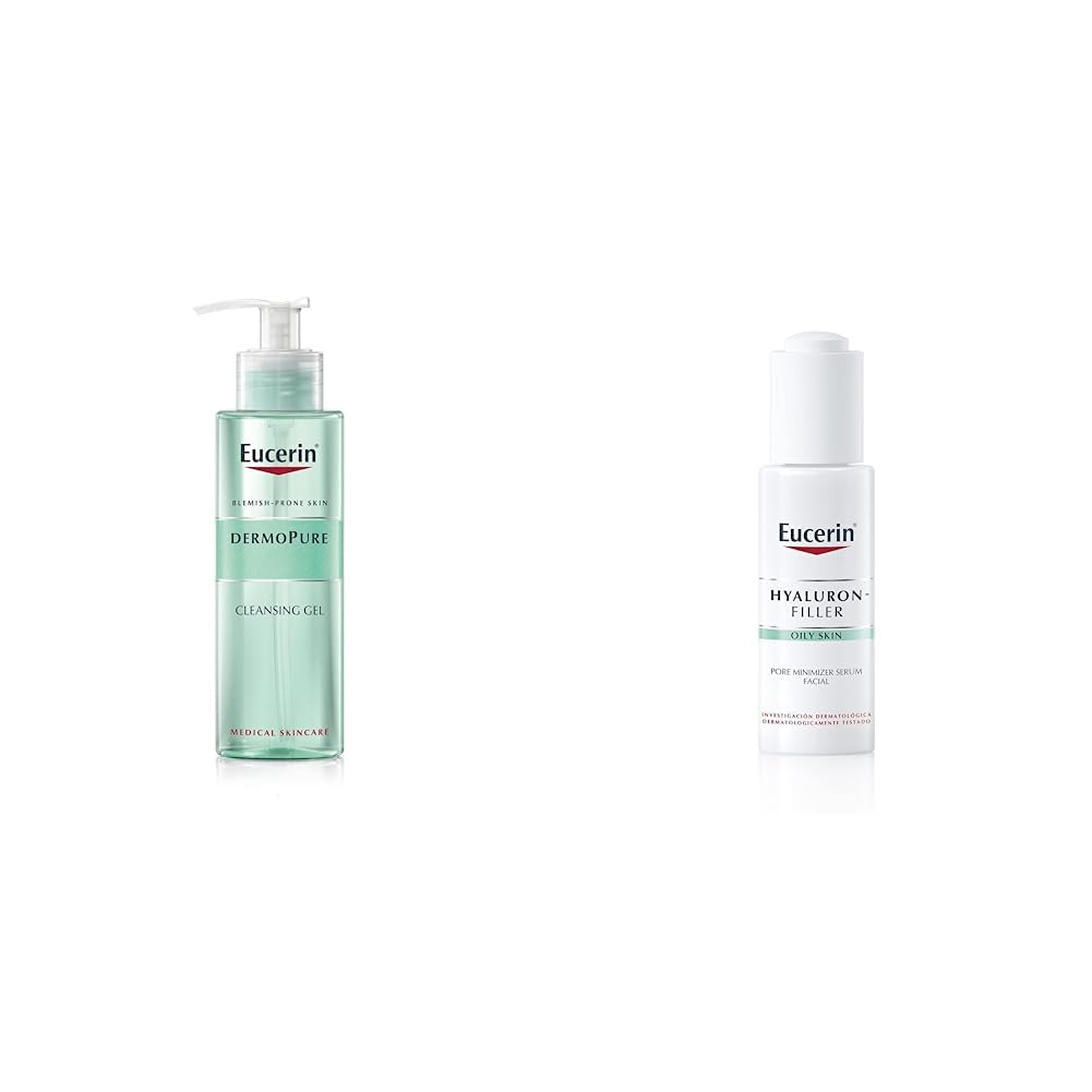 Eucerin Gel limpiador facial piel grasa imperfecciones, 400ml + hyaluron-filler pore minimizer serum 30ml