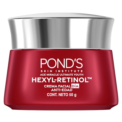 PONDS Crema Facial Antiedad Día Age Miracle Ultimate Youth con Hexyl-Retinol para una piel más firme, luminosa y joven, disminuye las líneas de expresión y las manchas* 50 g