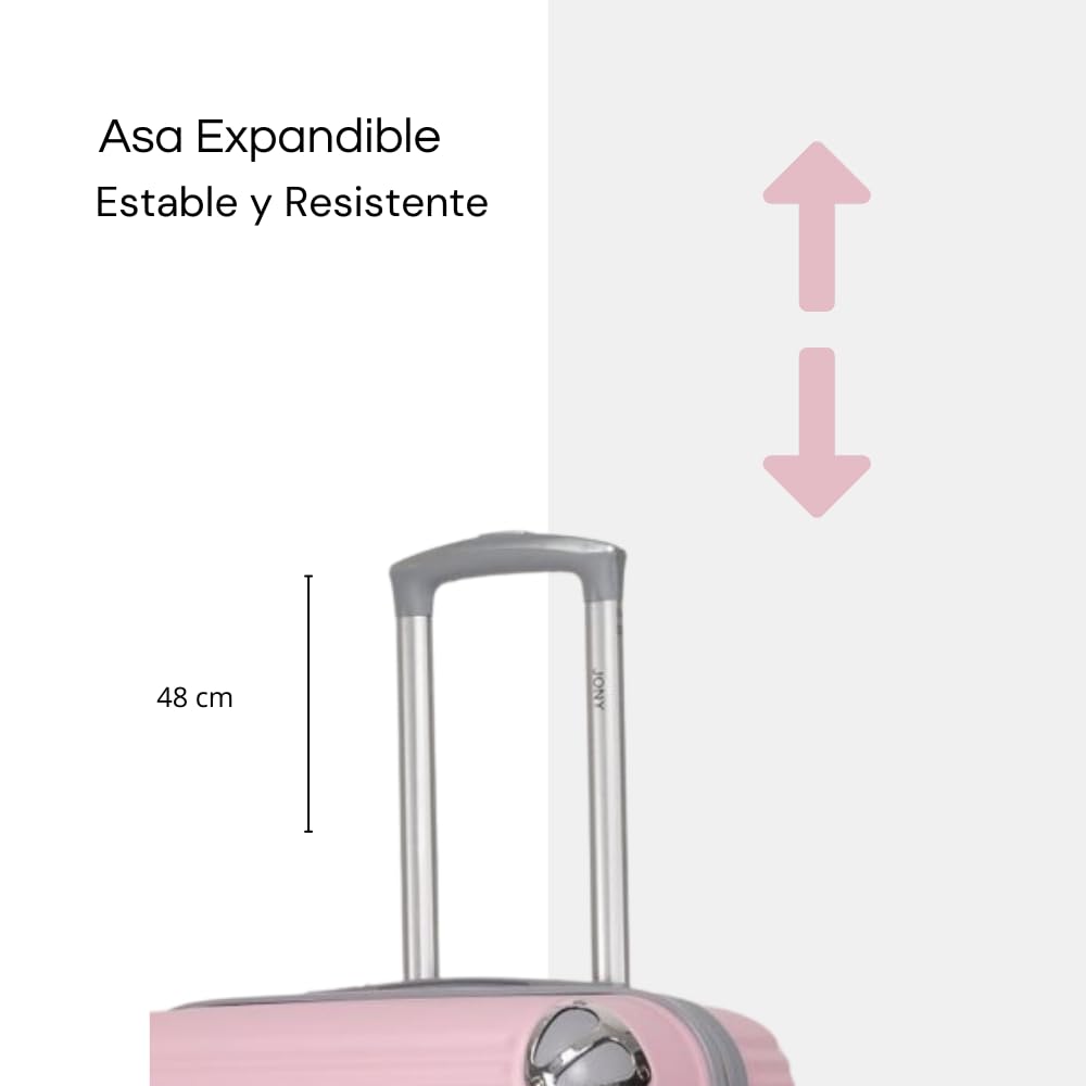 Maleta de Mano JONY Carry On Rigida Resistente Ruedas Giratorias 360 Mango Expandible ABS Candado de Seguridad (rosa rayado)