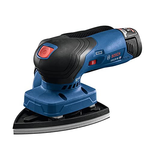BOSCH GSS12V-40N Lijadora de acabado orbital sin escobillas de 12 V Max con bolsa para polvo, 1/4 y 1/3 hoja (herramienta desnuda)