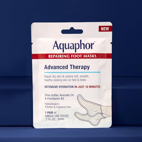 Aquaphor Mascarillas reparadoras para pies, calcetines hidratantes para pies secos, tratamiento hidratante para el cuidado de los pies con aceite de aguacate y manteca de karité, paquete de 6