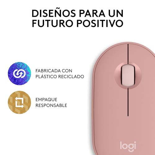 Logitech Pebble Mouse 2 M350s, estilizado Mouse inalámbrico Bluetooth, Ligero, Personalizable, clicks discretos, Easy-Switch, Windows, macOS, iPadOS, Android, ChromeOS - Rosa