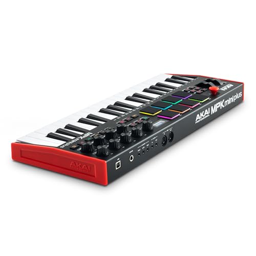 Akai Professional MPK Mini Plus - Teclado Controlador MIDI USB de 37 Mini Teclas con 8 Pads MPC, Secuenciador, MIDI/CV/Gate I/O, Software de Producción y Native Instruments Sound Package