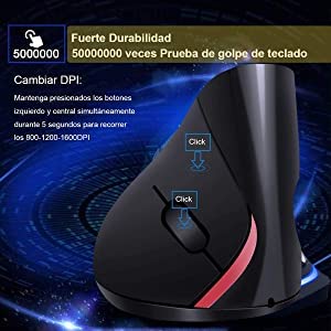Mouse Ergonómico Inalámbrico Óptico Vertical con Receptor USB 2.4GHz para Mac y Windows