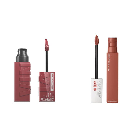 Labial líquido brillante Maybelline Super Stay Vinyl Ink Witty + Labial líquido indeleble Matte Ink, tono70 amazonian