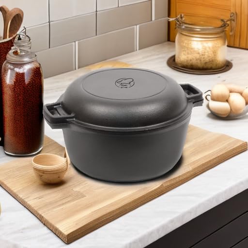 COMMERCIAL CHEF Horno holandés de hierro fundido de 5 cuartos con tapa de sartén