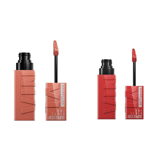 Labial Líquido Brillante, Maybelline Superstay Vinyl Ink Nudes tono Golden, 4.2ml + Labial líquido brillante Super Stay Vinyl Ink Peachy