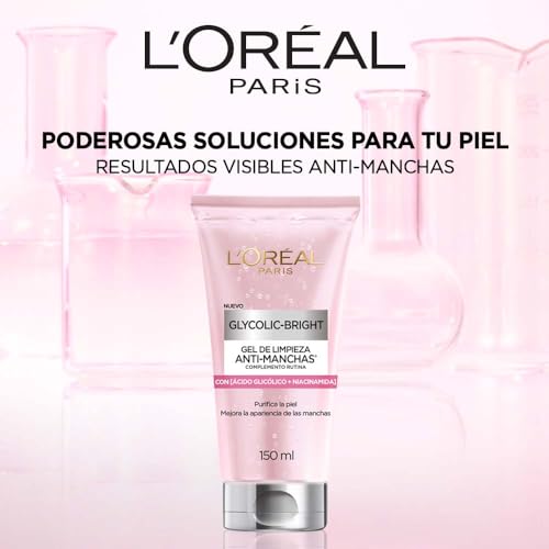 L'Oréal Paris Gel de Limpieza Anti-manchas Glycolic Bright con Ácido Glicólico y Niacinamida todo tipo de manchas, 150ml