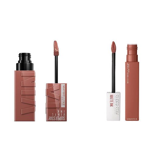 Labial Líquido Brillante, Maybelline Superstay Vinyl Ink Nudes tono Punchy, 4.2ml + Labial líquido indeleble Matte Ink, tono70 amazonian