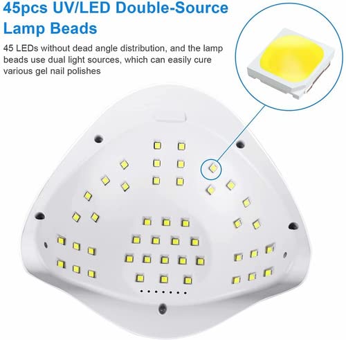 VOICEPTT Lámpara de uñas para esmalte de gel,180W 45 UV/LED Secador de uñas profesional UV Lámpara de uñas LED con 4 ajustes de temporizador, Pantalla LCD, Función de temporizador de memoria y pausa