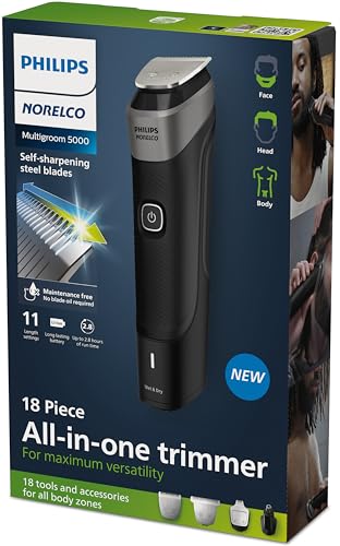 NEW Philips Norelco Multigroom Series 5000 18 Piece, Beard Face, Hair, Body and Intimate Hair Trimmer for Men - NO BLADE OIL MG5910/49