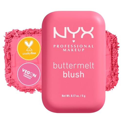 NYX Professional Makeup, Buttermelt Blush, Tono: For the Butta (rosa). Rubor cremoso en polvo infusionado con manteca de karité, mango y almendras, hasta 12hrs de uso, no se desvanece, resistente a transferencias. Fórmula vegana.