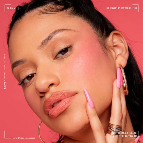 NYX Professional Makeup, Buttermelt Blush, Tono: For the Butta (rosa). Rubor cremoso en polvo infusionado con manteca de karité, mango y almendras, hasta 12hrs de uso, no se desvanece, resistente a transferencias. Fórmula vegana.
