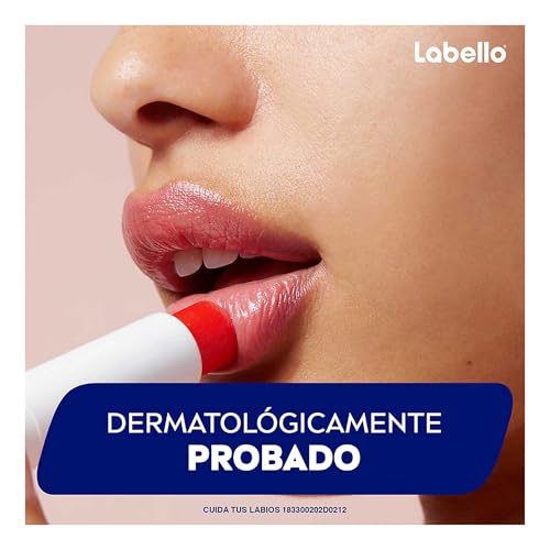 LABELLO Bálsamo labial con color Fresa (4.8g) protector labial con Vitamina E libre de aceites minerales + Bálsamo labial Med Repair (4.8 g) + Bálsamo labial con color Cereza (4.8g)