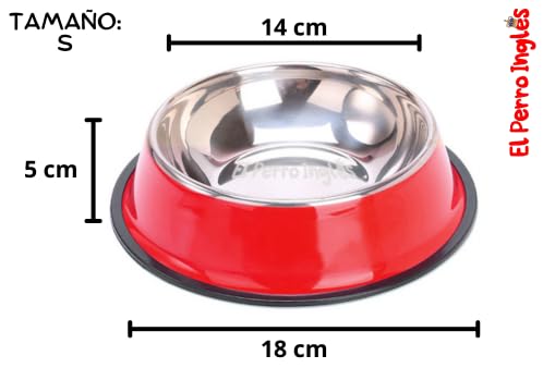 El Perro Inglés Plato de Acero Inoxidable para Mascotas, Diferentes Colores, Excelente Calidad. (Rojo, S (16 oz))