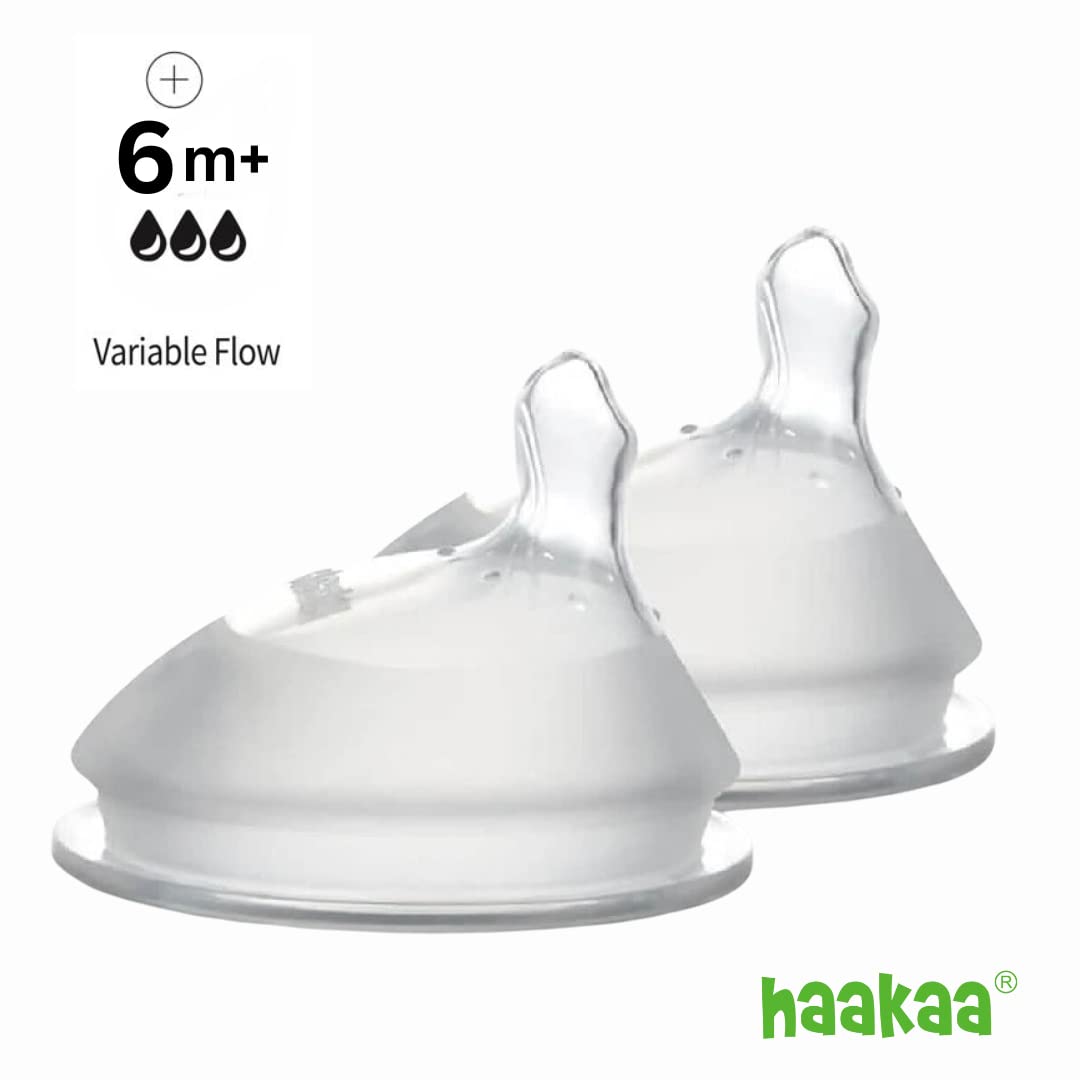 haakaa Haakaa Generación 3. Tetinas de silicona para biberones, anticólicos, de boca ancha, 100% silicona de grado médico, compatibles con todos los biberones Haakaa, paquete de 2 (talla L (2 piezas)