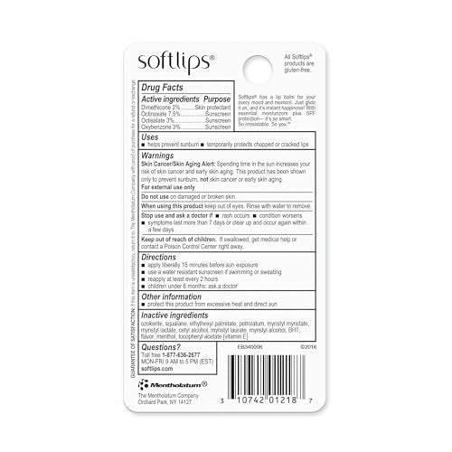Bálsamo Labial Softlips SPF 20 Vainilla en Tubos de 0.07 oz en Paquete de 6