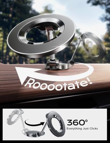 LISEN Soporte para Celular Automóvil Magsafe, 24 Imanes 360° Giratorio Base para Celular Porta Telefono Automovil Compatible con iPhone 16 15 Pro MAX 14 13 y Otros Dispositivos con Anillo Magnético
