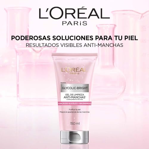 L'Oréal Paris Gel de Limpieza Anti-manchas Glycolic Bright con Ácido Glicólico y Niacinamida todo tipo de manchas, 150ml