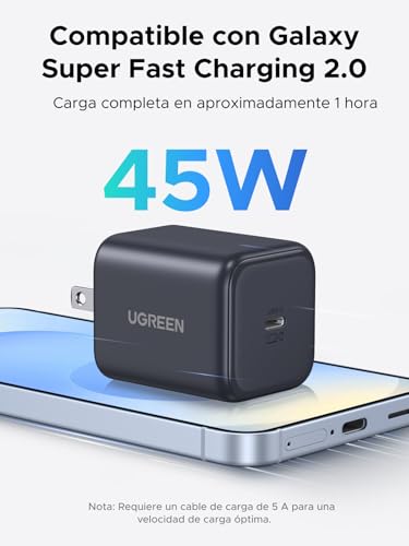 Cargador UGREEN GAN 45W Tipo C Portátil rápido para Galaxy e iPhone