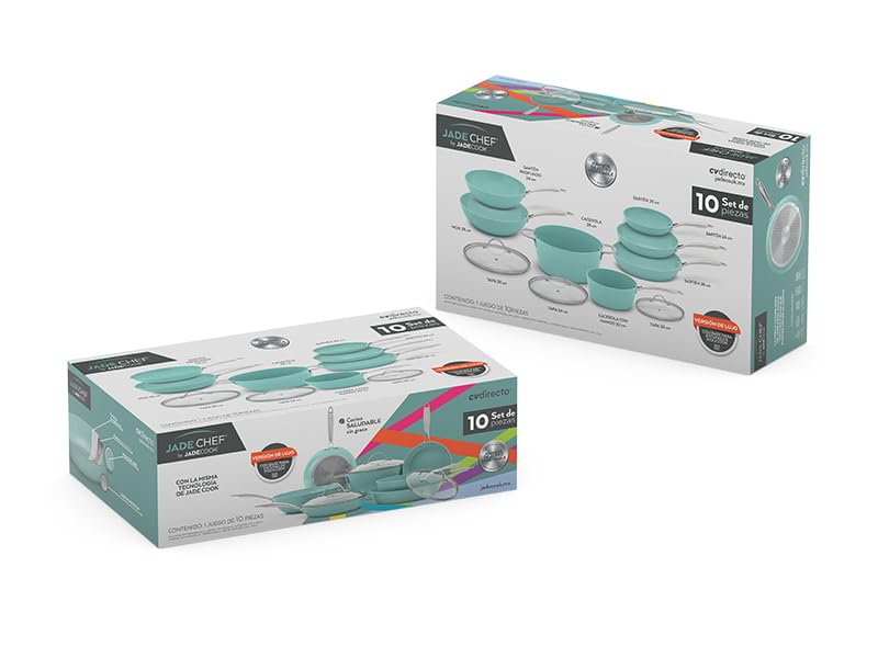 JADECOOK Jade Chef by Jade Cook® | Kit de lujo con10 piezas sartenes y ollas de cocina con 6 capas de recubrimiento antiadherente 100% libre de tóxicos