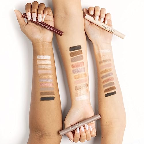 Palladio Barra de sombra de ojos impermeable con esponja mezcladora, aplicación duradera y sin esfuerzo, Taupe Shimmer