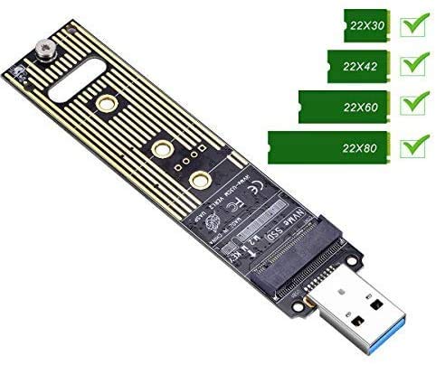 M.2 NVME Adaptador USB 3.1, M-Key M.2 NVME a lector de tarjetas USB 3.1 Gen 2 Chip de puente con 10 Gbps de alto rendimiento, compatible con Samsung 950/960/970 Evo/Pro u otros SSD M.2 con tipo PCI-E