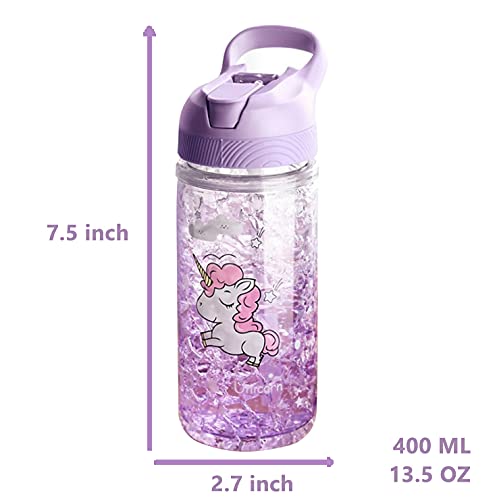 Botella de Agua OOTD Unicornio con Pajita y Cerradura para Niñas