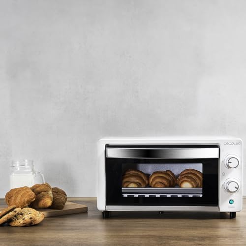 Cecotec Horno de sobremesa Bake&Toast 1090 White, 10 l, 1000 W, temporizador 60 min, temperatura regulable hasta 230 °C, bandeja para hornear, parrilla y pinzas.