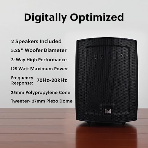 Dual Electronics LU53PB Altavoces con cable de 5.25 pulgadas de 3 vías de alto rendimiento para interiores y exteriores, instalación sin esfuerzo, uso en el hogar, piscina, patio, cochera, resistente