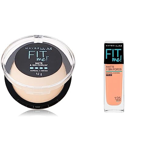 Maybelline Super Natural Polvo Compacto Matte, 220 Nat Beige, 12 gr + Base de Maquillaje Fit Me Matte, 125 Nude Beige