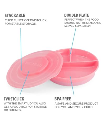 Plato Dividido Twistshake Verde con Tapa Antideslizante de Silicona para Bebés