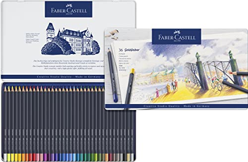 Faber-Castell Colores Goldfaber para Arte con 36 colores elaborados con excelente resistencia a la luz y a caídas, son ideales para artistas profesionales y aficionados que buscan proyectos creativos