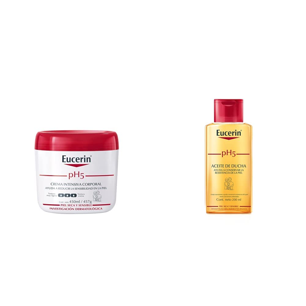 Eucerin Ph5 Crema Intensiva Corporal para Piel Sensible o Seca,450ml + Ph5 Aceite de Ducha para Piel Sensible o Seca, 200 ml