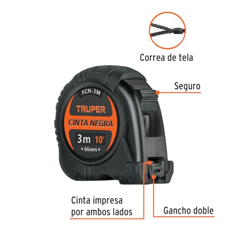 Flexómetro Truper Negro contra Impactos Cinta 3 m