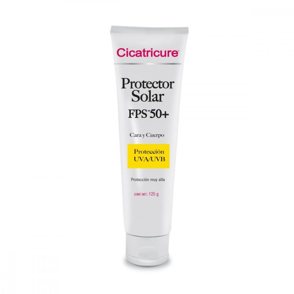 CICATRICURE - Protector Solar FPS 50 y Pantalla Solar. Crema con acción humectante e hidratante con protección UVA/UVB, para uso en cara y cuerpo, presentación con 125g