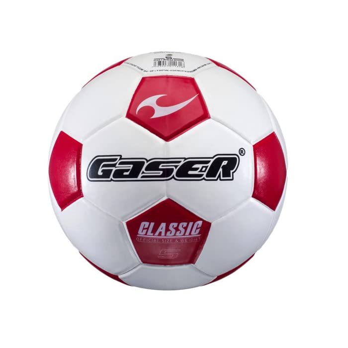 Gaser Balón Futbol Classic Laminado Mate (No. 4, Blanco con Rojo)