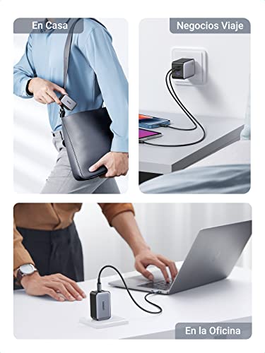 UGREEN Nexode 65W Cargador USB C GAN con 3 Puertos, Phone Charger Plegable y Portátil para Viajar Compatible con MacBook Pro/Air, DELL XPS, iPhone 15 14 Pro, iPad Pro, Galaxy S24, Pixel 7