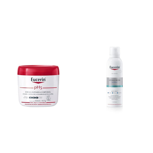 Eucerin Ph5 Crema Intensiva Corporal para Piel Sensible o Seca,450ml + Hyaluron Filler Mist Spray 150 Ml, color, 150 ml, pack of/paquete de