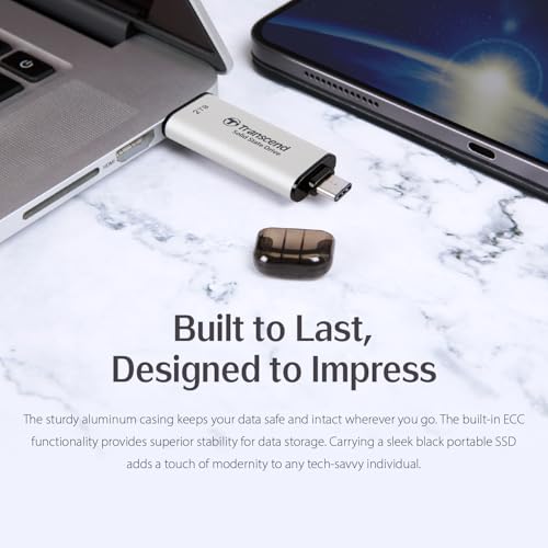 Disco Duro SSD Portátil Transcend 1TB Negro USB 3.2 Gen 2 2-in-1 Type C y A para Windows y Mac