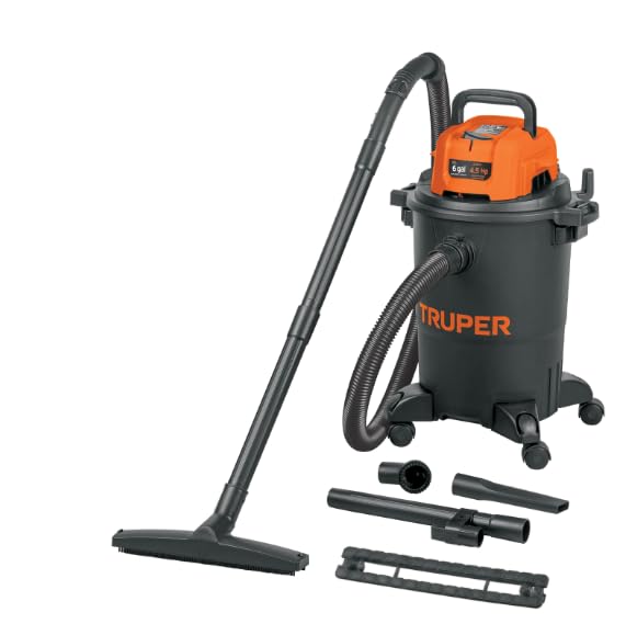 TRUPER Aspiradora de sólidos y líquidos, 6 GAL, plástica, Negra