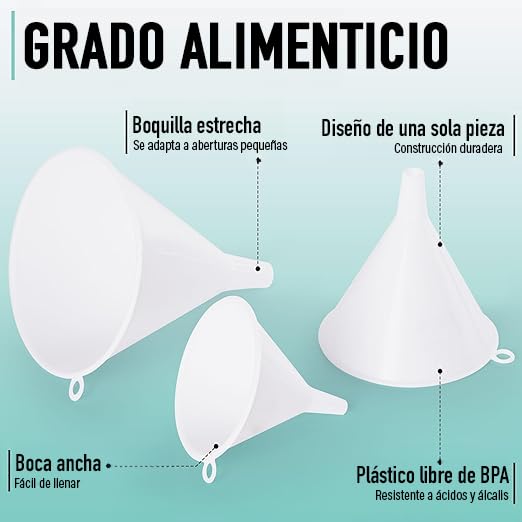 Juego de Embudos U Chef Grises de Plástico para Cocina de Grado Alimenticio