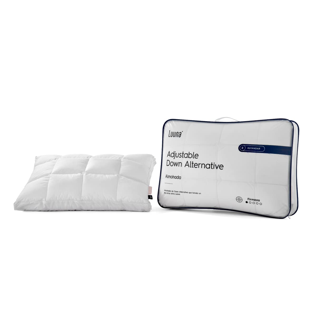 Luuna Almohada Ajustable Down Alternative, Funda 100% algodón, Alto Confort y Relleno Ajustable, Hipoalergénica y antiácaros, Blanco, King Size