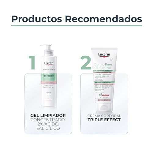 Eucerin DermoPure Triple Effect Crema Corporal (200ml) Anti-Imperfecciones, Anti-Manchas, Anti-Brillo, Calma e hidrata, ideal para piel grasa o con imperfecciones